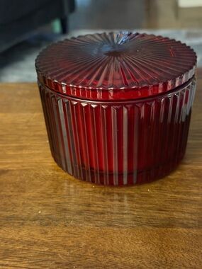 Ruby Red Ribbed Glass Decorative Jar  Scented Apple Orchard NEW